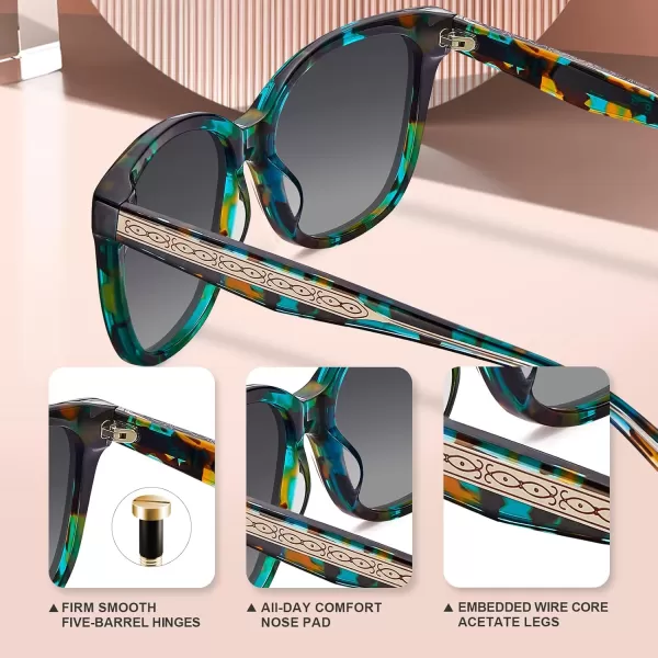 CARFIA Square Polarized Sunglasses for Women UV Protection Italian Design Retro Embossed Pattern Wire Core Driving Shades2blue Tortoise Frame Gray Lenses