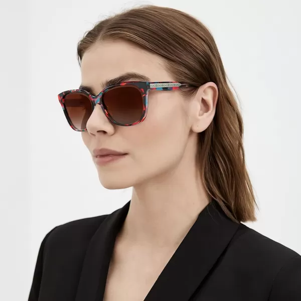 CARFIA Square Polarized Sunglasses for Women UV Protection Italian Design Retro Embossed Pattern Wire Core Driving Shades3 Red Stripe Frame Brown Lens