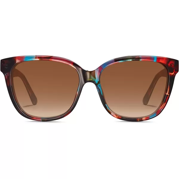 CARFIA Square Polarized Sunglasses for Women UV Protection Italian Design Retro Embossed Pattern Wire Core Driving Shades3 Red Stripe Frame Brown Lens