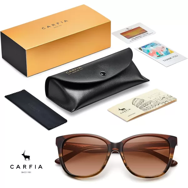 CARFIA Square Polarized Sunglasses for Women UV Protection Italian Design Retro Embossed Pattern Wire Core Driving Shades4brown Stripe Frame Brown Lenses