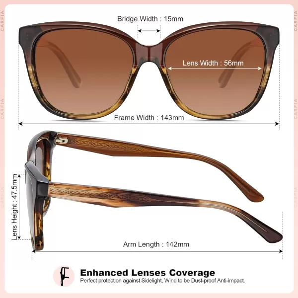 CARFIA Square Polarized Sunglasses for Women UV Protection Italian Design Retro Embossed Pattern Wire Core Driving Shades4brown Stripe Frame Brown Lenses