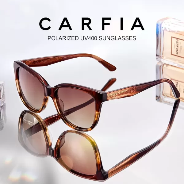 CARFIA Square Polarized Sunglasses for Women UV Protection Italian Design Retro Embossed Pattern Wire Core Driving Shades4brown Stripe Frame Brown Lenses