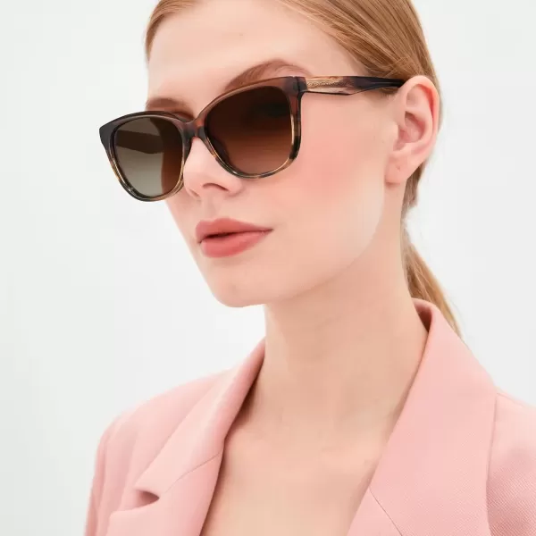 CARFIA Square Polarized Sunglasses for Women UV Protection Italian Design Retro Embossed Pattern Wire Core Driving Shades4brown Stripe Frame Brown Lenses