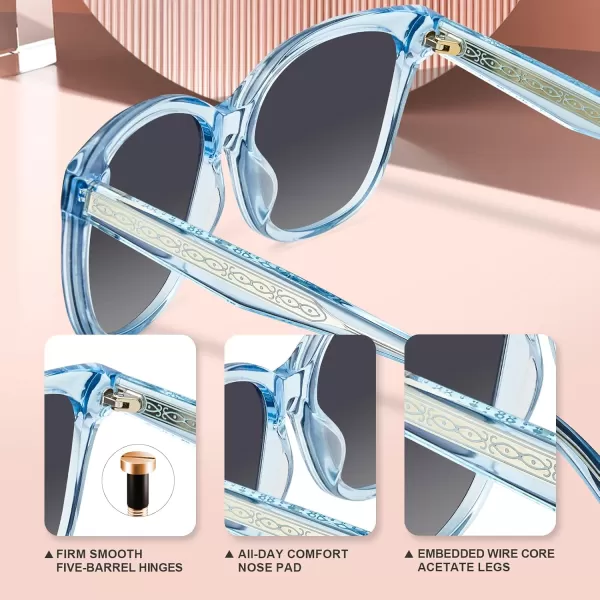 CARFIA Square Polarized Sunglasses for Women UV Protection Italian Design Retro Embossed Pattern Wire Core Driving Shades5blue Transparent Frame Gray Lenses