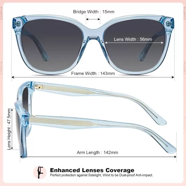 CARFIA Square Polarized Sunglasses for Women UV Protection Italian Design Retro Embossed Pattern Wire Core Driving Shades5blue Transparent Frame Gray Lenses