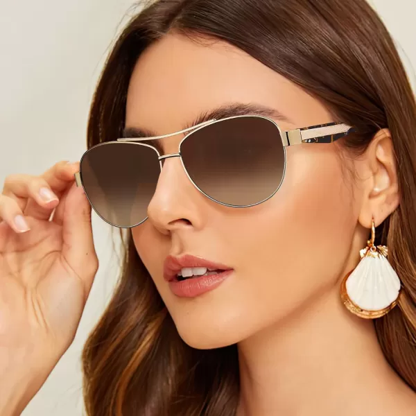 CARFIA Trendy Pilot Sunglasses for Women Polarized UV Protection Handcrafted Acetate Temples for Walking Driving CA23051brown Floral Temple  Gradient Brown Lens
