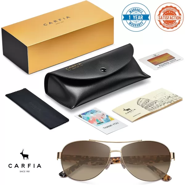 CARFIA Trendy Pilot Sunglasses for Women Polarized UV Protection Handcrafted Acetate Temples for Walking Driving CA23051brown Floral Temple  Gradient Brown Lens