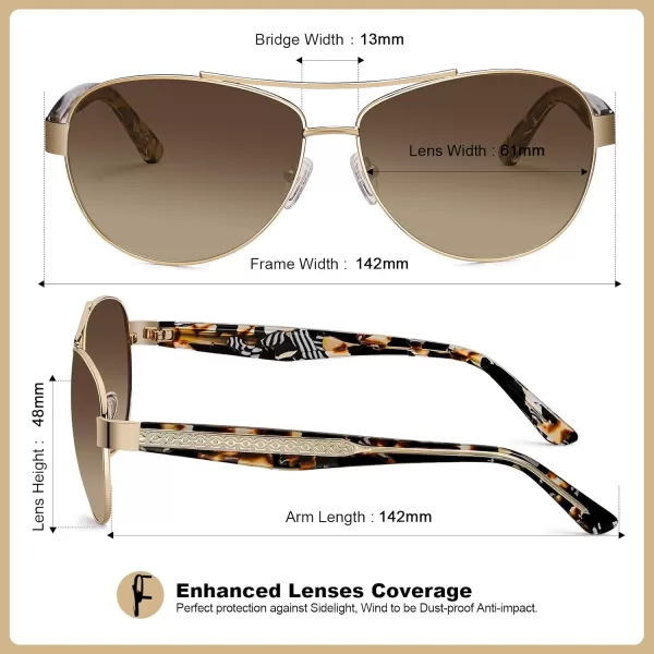 CARFIA Trendy Pilot Sunglasses for Women Polarized UV Protection Handcrafted Acetate Temples for Walking Driving CA23051brown Floral Temple  Gradient Brown Lens
