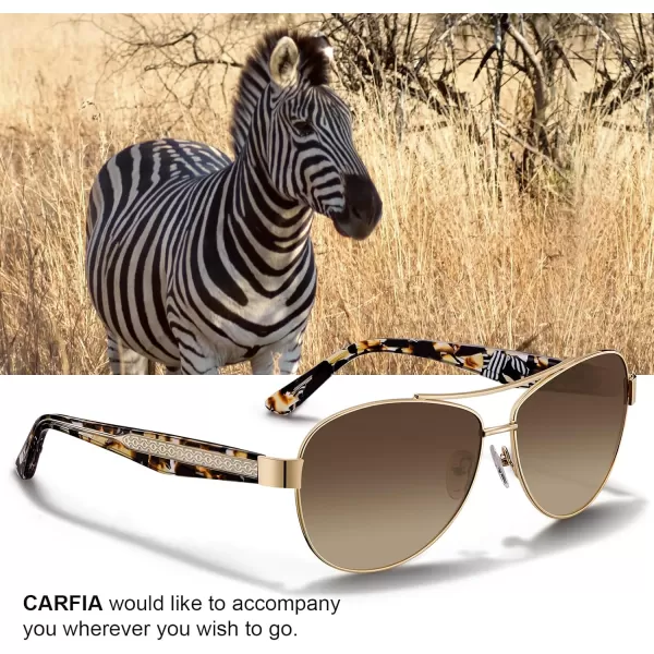 CARFIA Trendy Pilot Sunglasses for Women Polarized UV Protection Handcrafted Acetate Temples for Walking Driving CA23051brown Floral Temple  Gradient Brown Lens