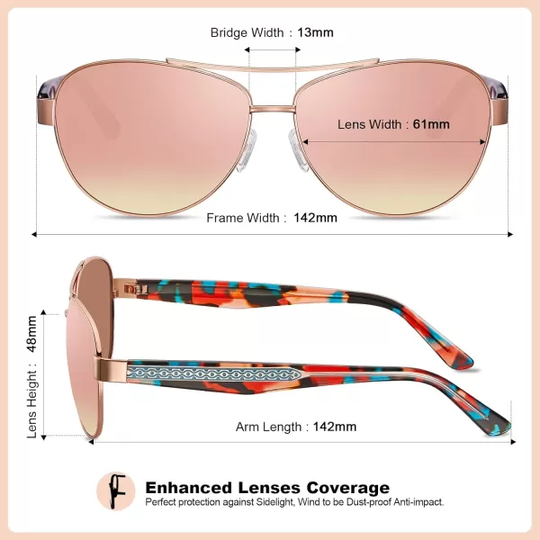 CARFIA Trendy Pilot Sunglasses for Women Polarized UV Protection Handcrafted Acetate Temples for Walking Driving CA23052red Floral Temple  Pink Mirrored Lens