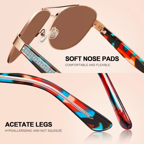 CARFIA Trendy Pilot Sunglasses for Women Polarized UV Protection Handcrafted Acetate Temples for Walking Driving CA23052red Floral Temple  Pink Mirrored Lens
