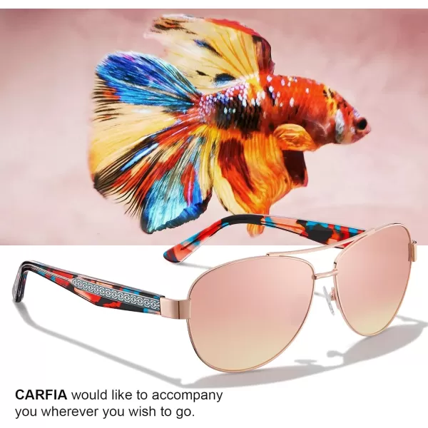 CARFIA Trendy Pilot Sunglasses for Women Polarized UV Protection Handcrafted Acetate Temples for Walking Driving CA23052red Floral Temple  Pink Mirrored Lens