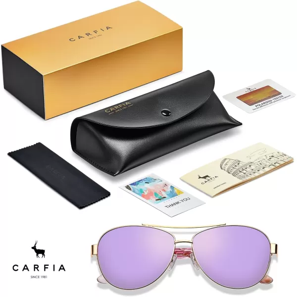CARFIA Trendy Pilot Sunglasses for Women Polarized UV Protection Handcrafted Acetate Temples for Walking Driving CA23053purple Floral Temple  Purple Mirrored Lens