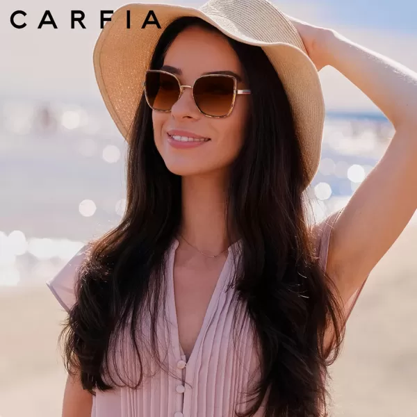 CARFIA Trendy Square Metal Sunglasses for Women Polarized UV Sun Protection Nickelfree Plating Frame CA5385