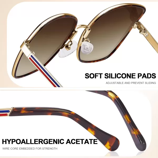 CARFIA Trendy Square Metal Sunglasses for Women Polarized UV Sun Protection Nickelfree Plating Frame CA5385