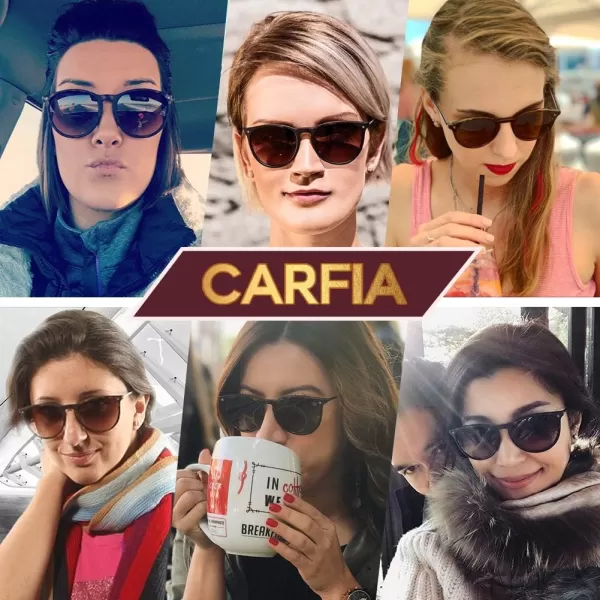 CARFIA Trendy Sunglasses for Women Polarized UV Protection Classic Retro Style CA51001 Brown Gradient Lens Gold Temple