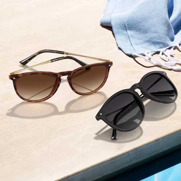 CARFIA Trendy Sunglasses for Women Polarized UV Protection Classic Retro Style CA51001 Brown Gradient Lens Gold Temple