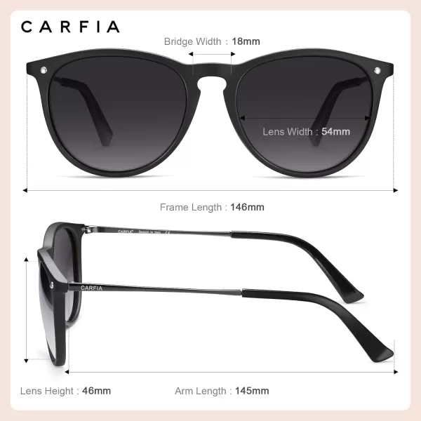 CARFIA Trendy Sunglasses for Women Polarized UV Protection Classic Retro Style CA51002 Grey Gradient Lens Silver Temple