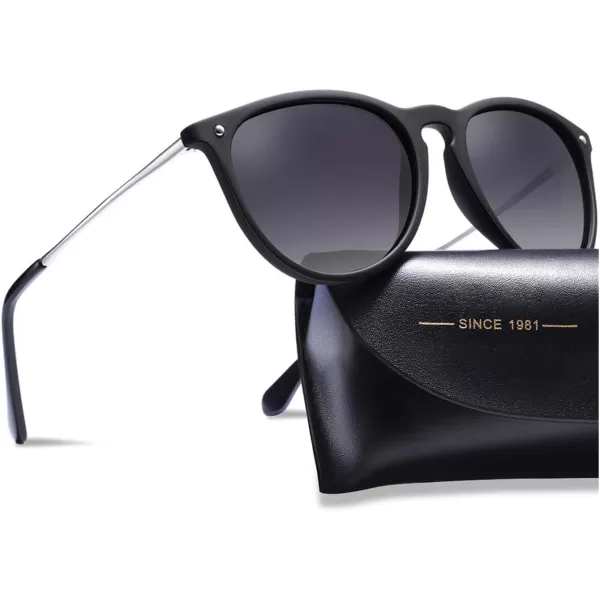 CARFIA Trendy Sunglasses for Women Polarized UV Protection Classic Retro Style CA51002 Grey Gradient Lens Silver Temple