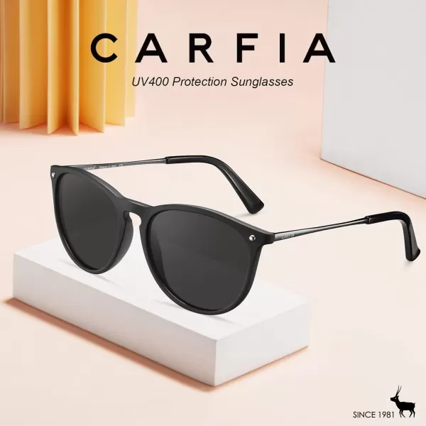 CARFIA Trendy Sunglasses for Women Polarized UV Protection Classic Retro Style CA51003 Grey Lens Black Frame