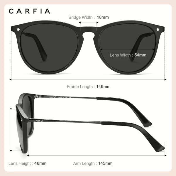 CARFIA Trendy Sunglasses for Women Polarized UV Protection Classic Retro Style CA51003 Grey Lens Black Frame