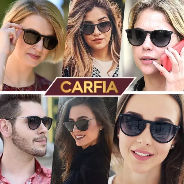 CARFIA Trendy Sunglasses for Women Polarized UV Protection Classic Retro Style CA51003 Grey Lens Black Frame