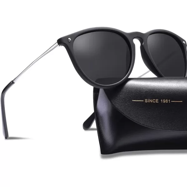 CARFIA Trendy Sunglasses for Women Polarized UV Protection Classic Retro Style CA51003 Grey Lens Black Frame
