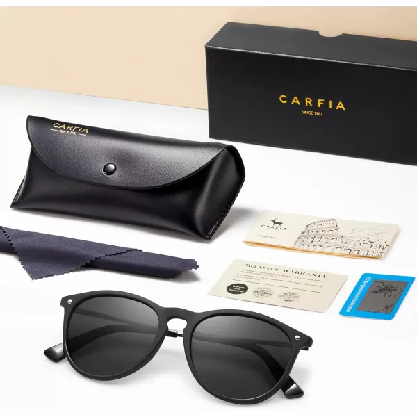 CARFIA Trendy Sunglasses for Women Polarized UV Protection Classic Retro Style CA51003 Grey Lens Black Frame