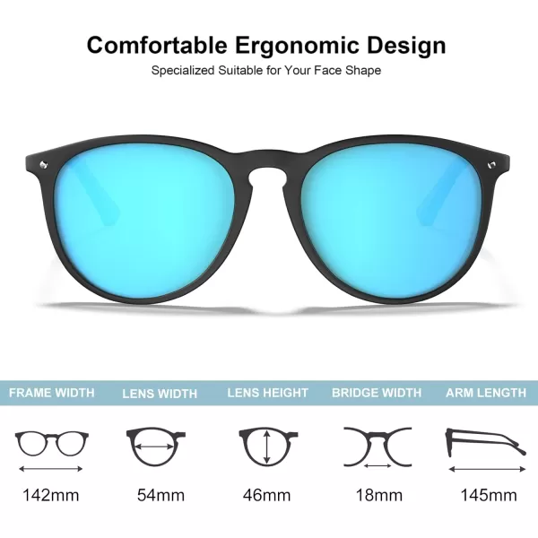 CARFIA Trendy Sunglasses for Women Polarized UV Protection Classic Retro Style CA51004 Ice Blue Mirror