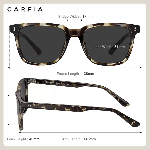 CARFIA UltraLightweight Polarized Sunglasses for Women UV Protection Fashion Retro Square TR90 Sun GlassesB Yellow Tortoise Frame Grey Lens