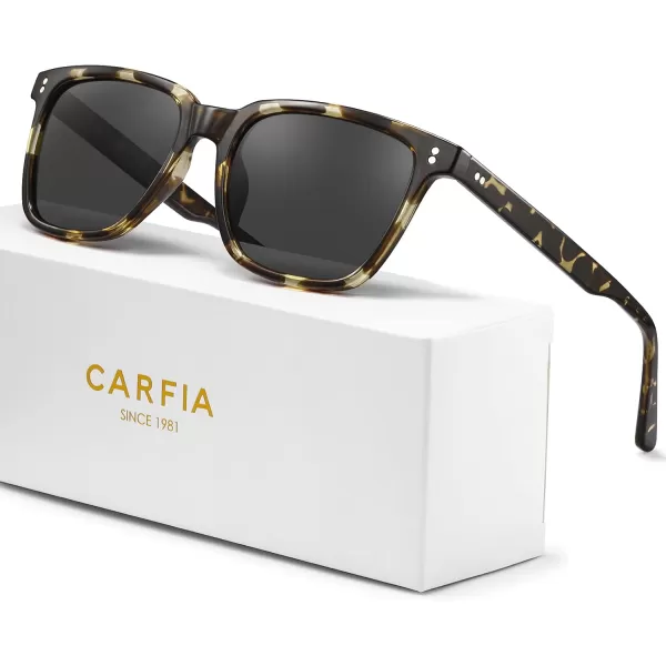 CARFIA UltraLightweight Polarized Sunglasses for Women UV Protection Fashion Retro Square TR90 Sun GlassesB Yellow Tortoise Frame Grey Lens