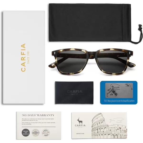 CARFIA UltraLightweight Polarized Sunglasses for Women UV Protection Fashion Retro Square TR90 Sun GlassesB Yellow Tortoise Frame Grey Lens