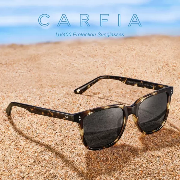 CARFIA UltraLightweight Polarized Sunglasses for Women UV Protection Fashion Retro Square TR90 Sun GlassesB Yellow Tortoise Frame Grey Lens