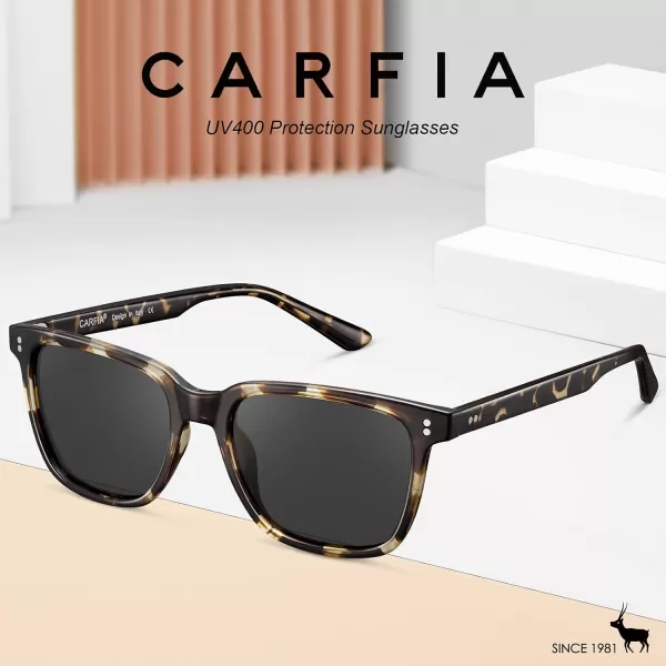 CARFIA UltraLightweight Polarized Sunglasses for Women UV Protection Fashion Retro Square TR90 Sun GlassesB Yellow Tortoise Frame Grey Lens