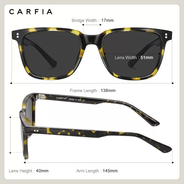 CARFIA UltraLightweight Polarized Sunglasses for Women UV Protection Fashion Retro Square TR90 Sun GlassesD Brown Tortoise Frame Grey Lens