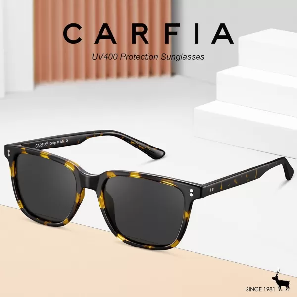 CARFIA UltraLightweight Polarized Sunglasses for Women UV Protection Fashion Retro Square TR90 Sun GlassesD Brown Tortoise Frame Grey Lens