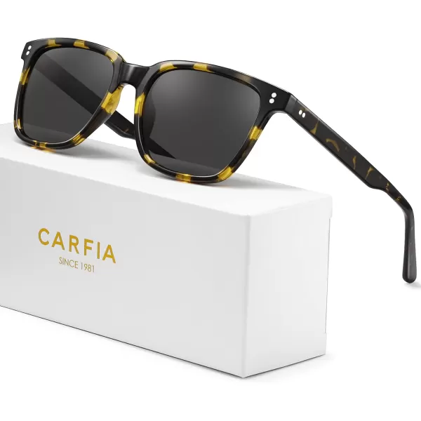 CARFIA UltraLightweight Polarized Sunglasses for Women UV Protection Fashion Retro Square TR90 Sun GlassesD Brown Tortoise Frame Grey Lens