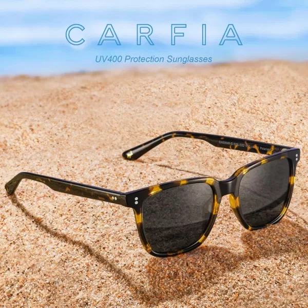 CARFIA UltraLightweight Polarized Sunglasses for Women UV Protection Fashion Retro Square TR90 Sun GlassesD Brown Tortoise Frame Grey Lens