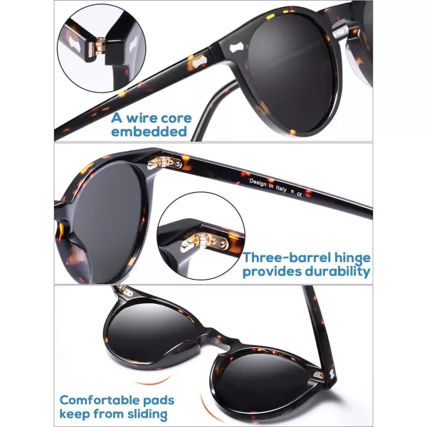 CARFIA Vintage Polarized Sunglasses for Men UV400 Protection Retro Fashion Eyewear Handcrafted Acetate Frame CA5288LR2 Grey Lens Tortoise Frame
