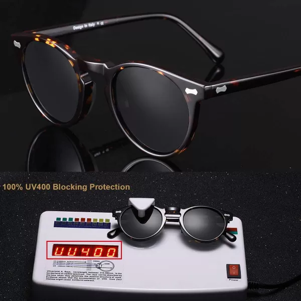 CARFIA Vintage Polarized Sunglasses for Men UV400 Protection Retro Fashion Eyewear Handcrafted Acetate Frame CA5288LR2 Grey Lens Tortoise Frame
