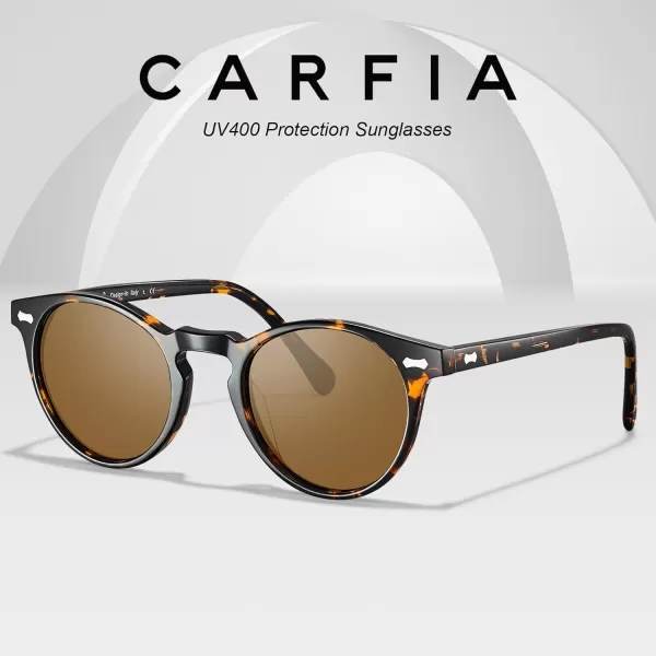 CARFIA Vintage Polarized Sunglasses for Men UV400 Protection Retro Fashion Eyewear Handcrafted Acetate Frame CA5288LR3 Brown Lens Tortoise Frame