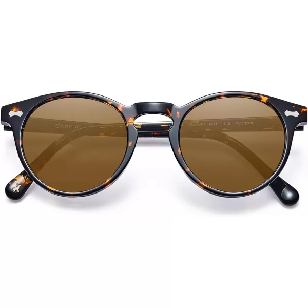 CARFIA Vintage Polarized Sunglasses for Men UV400 Protection Retro Fashion Eyewear Handcrafted Acetate Frame CA5288LR3 Brown Lens Tortoise Frame