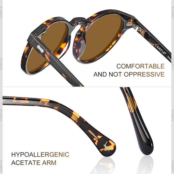 CARFIA Vintage Polarized Sunglasses for Men UV400 Protection Retro Fashion Eyewear Handcrafted Acetate Frame CA5288LR3 Brown Lens Tortoise Frame