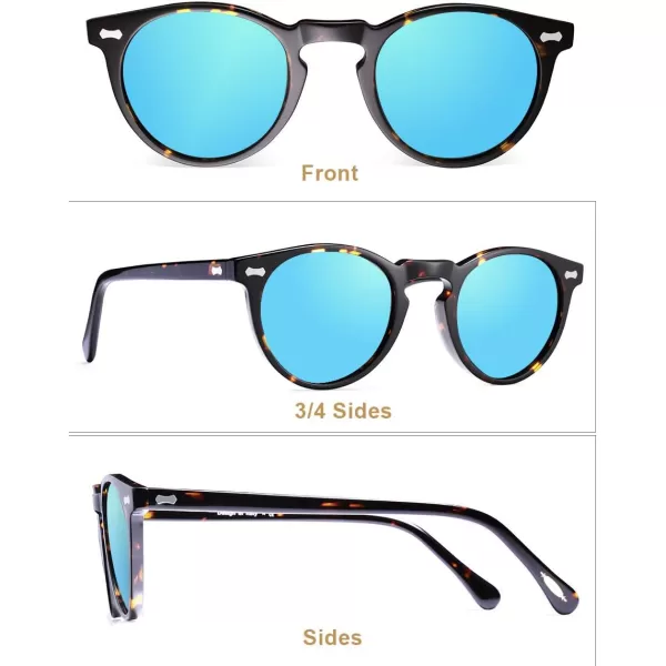 CARFIA Vintage Polarized Sunglasses for Men UV400 Protection Retro Fashion Eyewear Handcrafted Acetate Frame CA5288LR5 Ice Blue Mirror Tortoise Frame