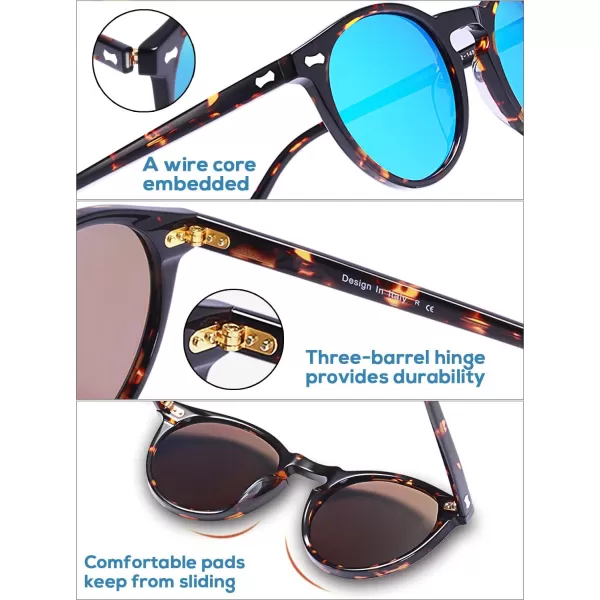 CARFIA Vintage Polarized Sunglasses for Men UV400 Protection Retro Fashion Eyewear Handcrafted Acetate Frame CA5288LR5 Ice Blue Mirror Tortoise Frame