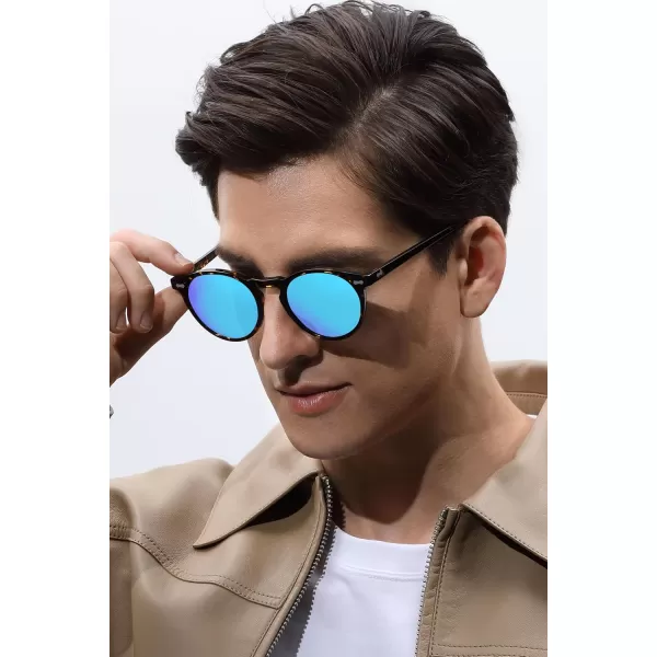 CARFIA Vintage Polarized Sunglasses for Men UV400 Protection Retro Fashion Eyewear Handcrafted Acetate Frame CA5288LR5 Ice Blue Mirror Tortoise Frame
