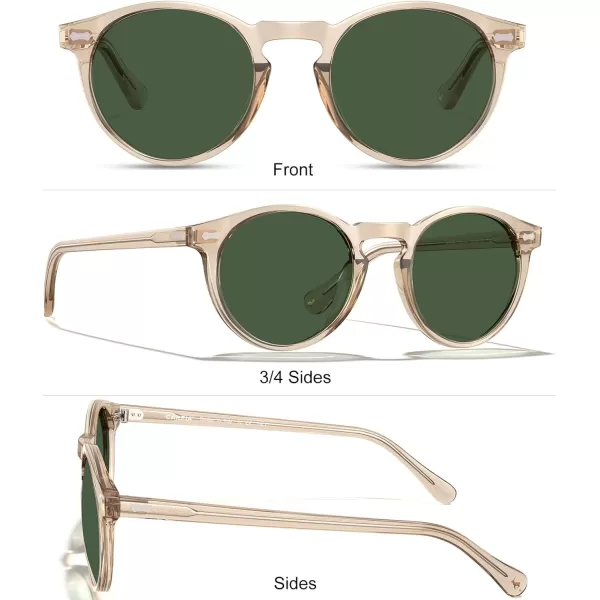 CARFIA Vintage Polarized Sunglasses for Men UV400 Protection Retro Fashion Eyewear Handcrafted Acetate Frame CA5288LR6 Clear Brown Frame Green Lens