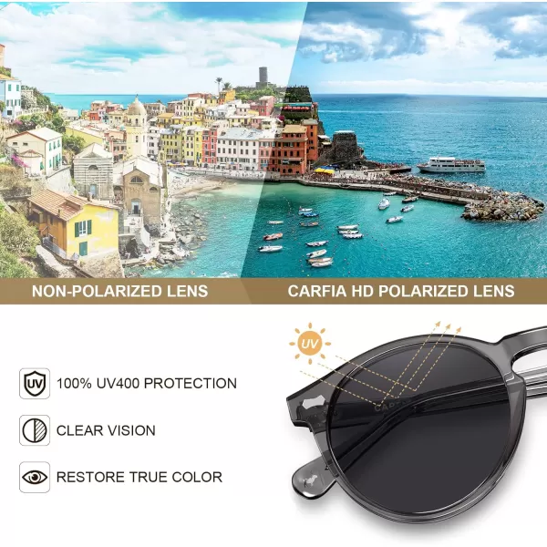 CARFIA Vintage Polarized Sunglasses for Men UV400 Protection Retro Fashion Eyewear Handcrafted Acetate Frame CA5288LR6 Grey Frame Grey Lenses