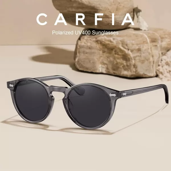 CARFIA Vintage Polarized Sunglasses for Men UV400 Protection Retro Fashion Eyewear Handcrafted Acetate Frame CA5288LR6 Grey Frame Grey Lenses
