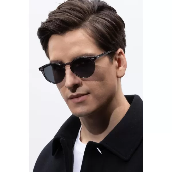 CARFIA Vintage Polarized Sunglasses for Men UV400 Protection Retro Fashion Eyewear Handcrafted Acetate Frame CA5288LR6 Grey Frame Grey Lenses